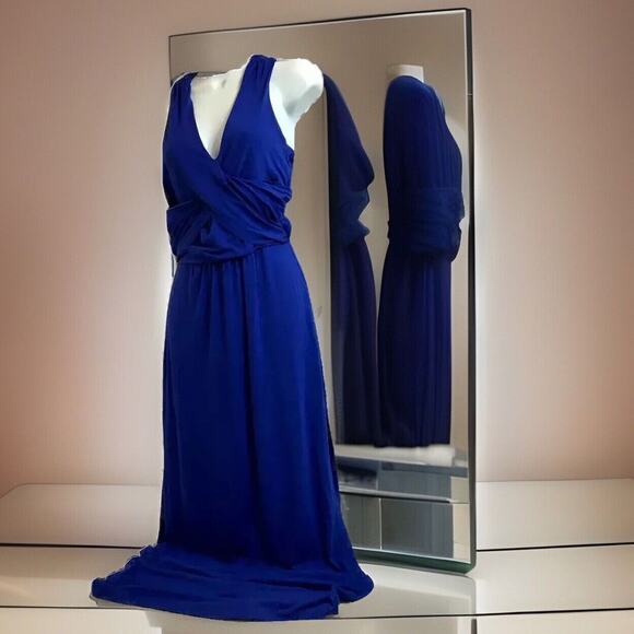 Poof Couture Dress Womens M Crisscross Maxi Electric Blue Long Slit Glamcore - Picture 1 of 11